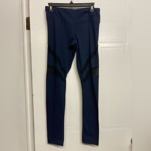 Yogalicious Leggings Navy Blue‎ With Black Mesh Cutout Panels Size Medium